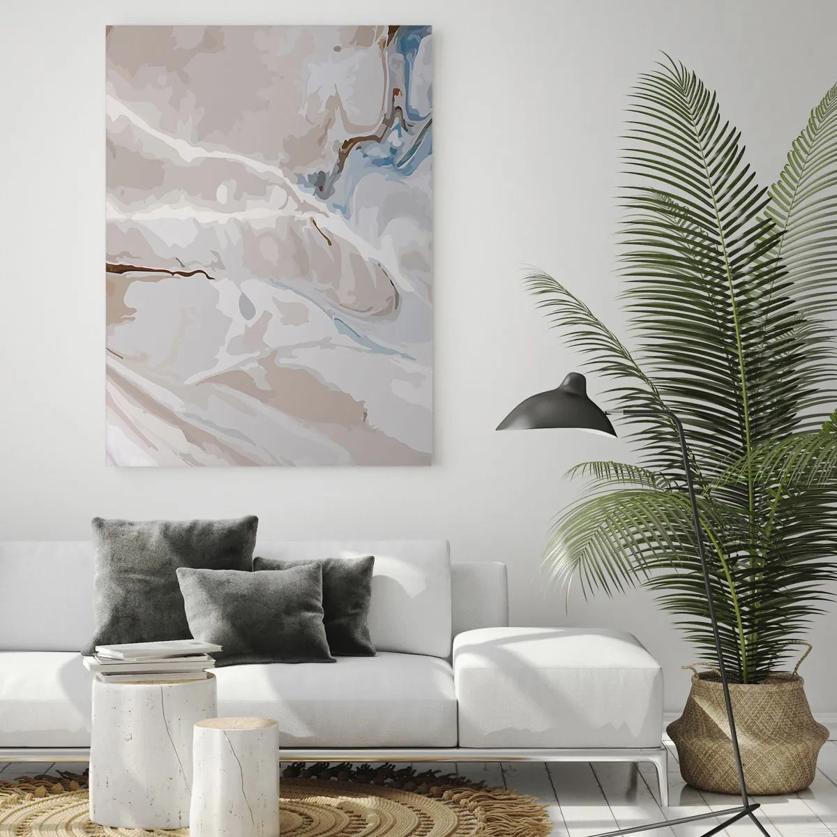 Glastavla - Bild på glas - Blåa meanderlopp under vithet - 80x120 cm