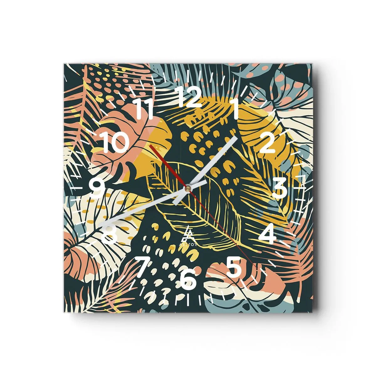 Väggklocka - Klocka på glas - Lövfantasi - 30x30 cm