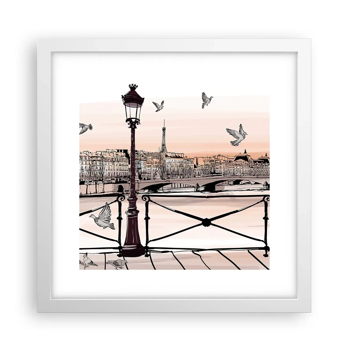 Affisch i vit ram - Över Paris tak - 30x30 cm