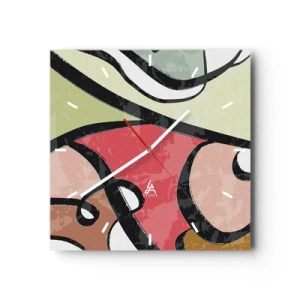 Väggklocka - Klocka på glas - Pirouetter bland färger - 30x30 cm