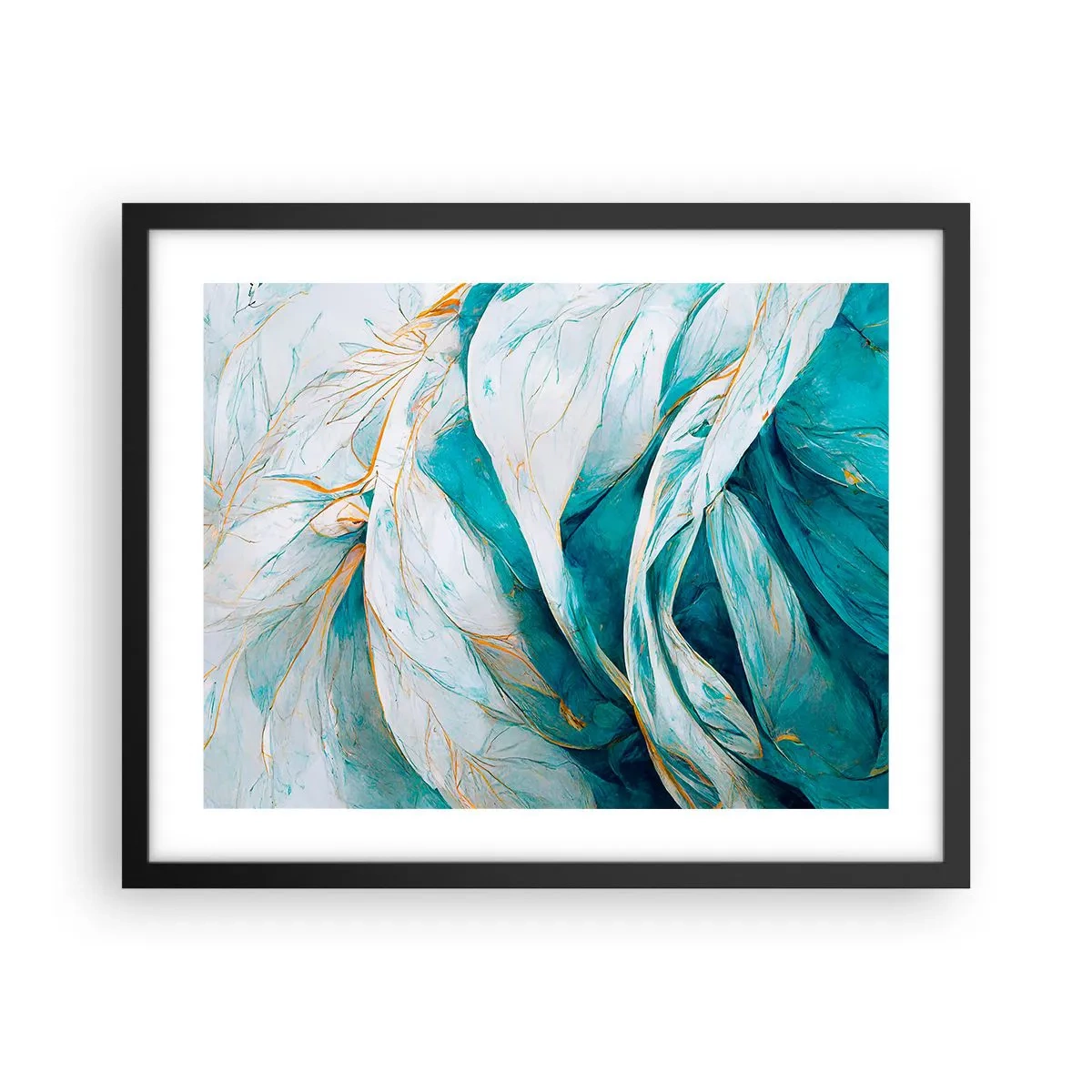 Affisch i svart ram - Blå abstraktion med guldmotiv - 50x40 cm