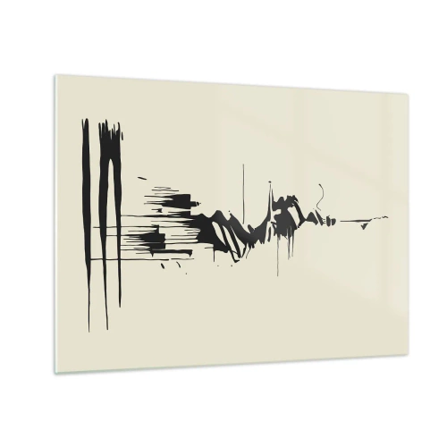 Glastavla - Bild på glas - Svarta dynamiska linjer och fläckar på en ljus bakgrund i abstrakt stil. - 70x50cm - Skyndsam abstraktion - Modern väggdekoration för vardagsrum och sovrum ARTTOR