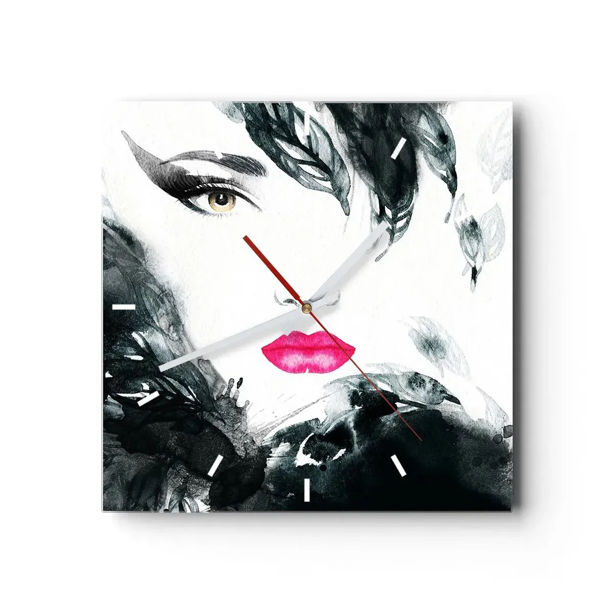 Väggklocka - Klocka på glas - Observera! Femme fatale - 30x30 cm