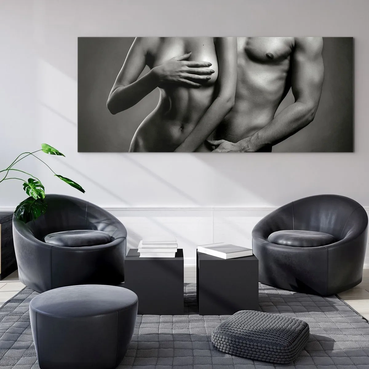 Glastavla - Bild på glas - Adam och Eva - 100x40 cm