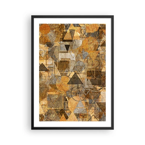 Affisch i svart ram - Gyllene abstrakt geometrisk komposition - 50x70cm - Värld infattad i form - Modern väggdekoration för vardagsrum och sovrum ARTTOR