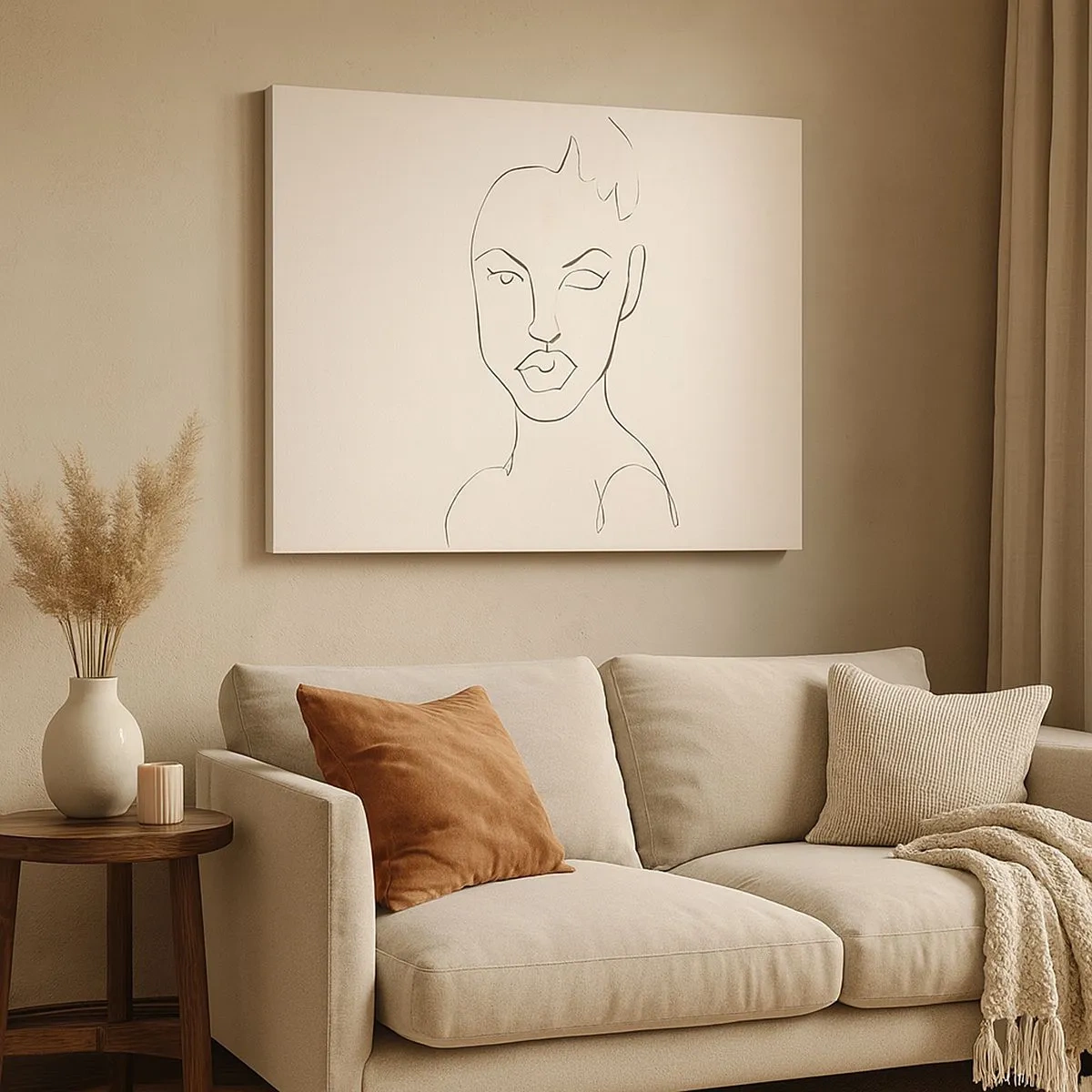 Canvastavla - Bild på duk - Minimalistisk skiss av en kvinnas ansikte - 70x50cm - Sensualitetens kontur - Modern väggdekoration för vardagsrum och sovrum ARTTOR