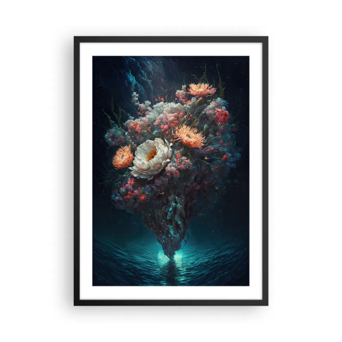Affisch i svart ram - Ett magiskt arrangemang av blommor som svävar ovanför vattnet - 50x70cm - Märklig trädgård - Modern väggdekoration för vardagsrum och sovrum ARTTOR