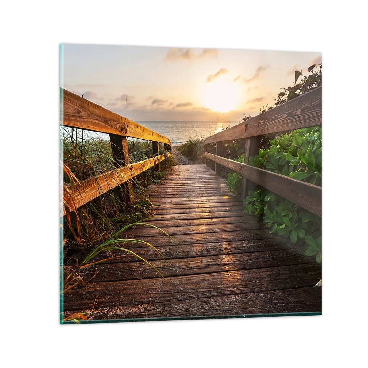 Glastavla - Bild på glas - Direkt till stranden - 70x70 cm