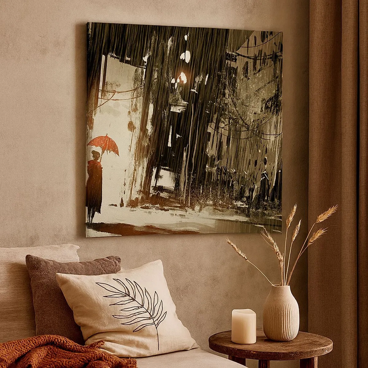 Canvastavla - Bild på duk - Röda paraplyets poesi - 30x30 cm