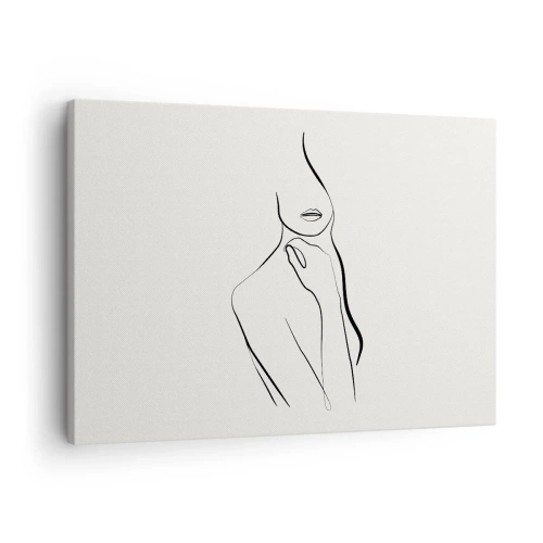 Canvastavla - Bild på duk - En minimalistisk skiss av en kvinnas silhuett mot en ljus bakgrund. - 70x50cm - Melankolins våg - Modern väggdekoration för vardagsrum och sovrum ARTTOR