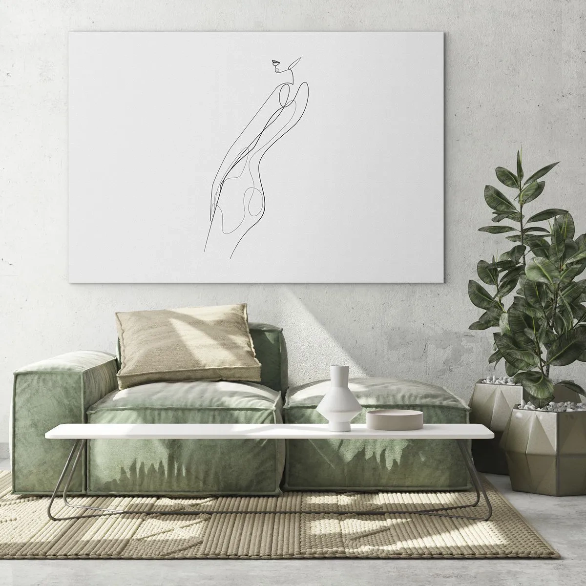Glastavla - Bild på glas - En minimalistisk linje som avbildar en kvinnlig silhuett - 70x50cm - Bara en utfästelse - Modern väggdekoration för vardagsrum och sovrum ARTTOR