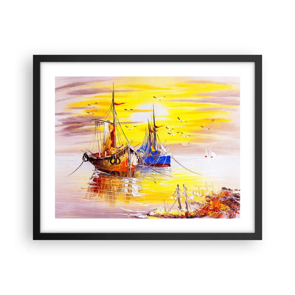 Affisch i svart ram - Välförtjänt vila i hamnen - 50x40 cm