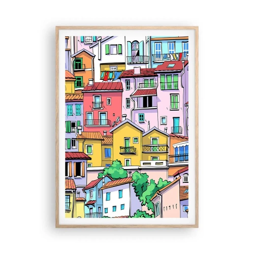 Affisch i ram av ljusek - Gladlynt stad - 70x100 cm