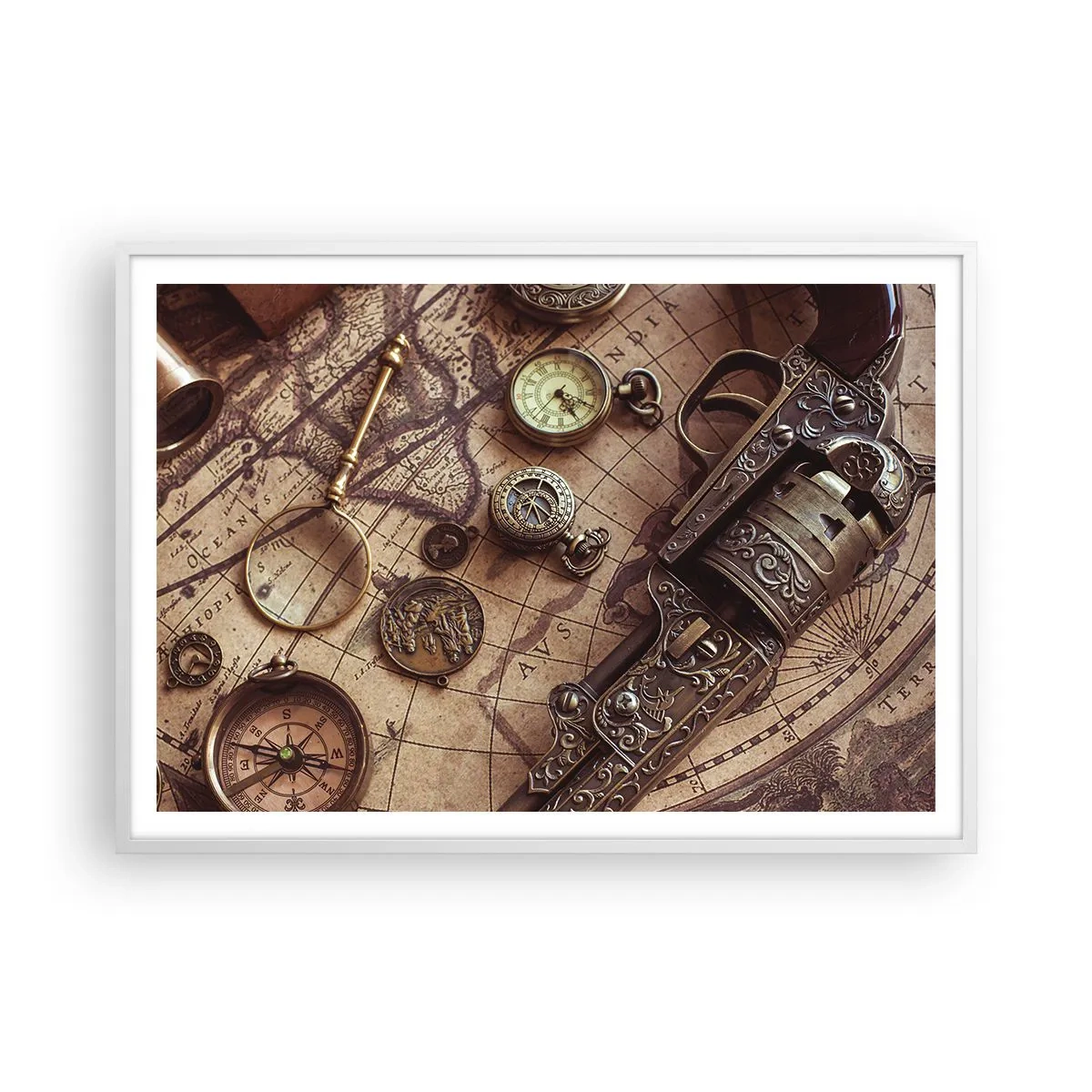 Affisch i vit ram - Äventyret kallar - 100x70 cm