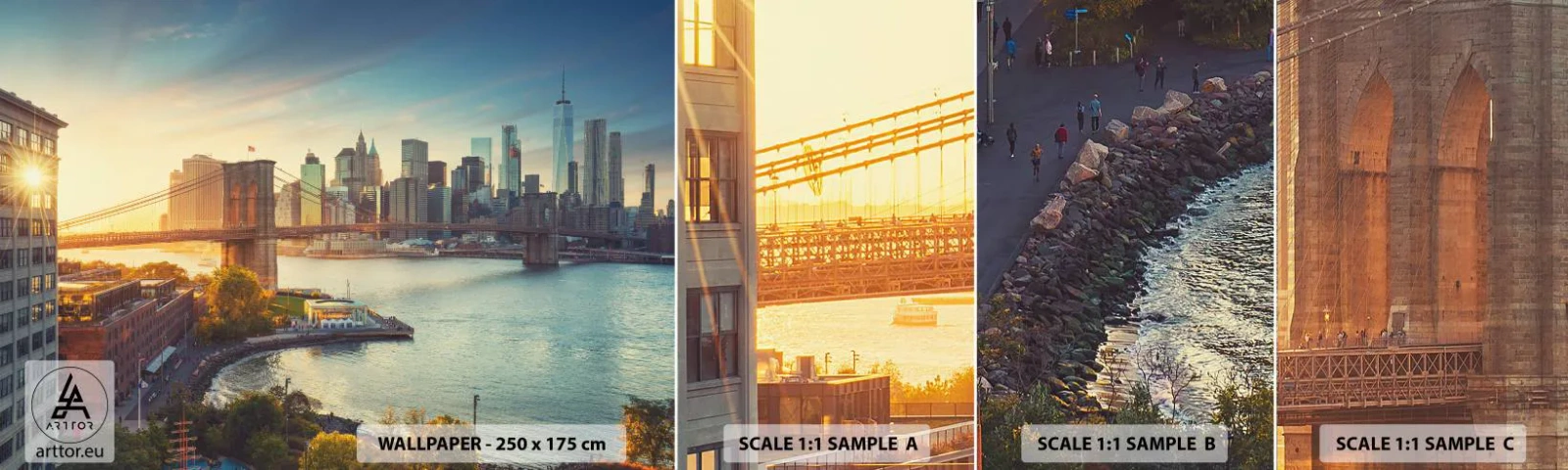 Fototapet Prov Standard Eco - Storstadsgryning - New York, Stad, Brooklyn Bridge - 100x30 cm