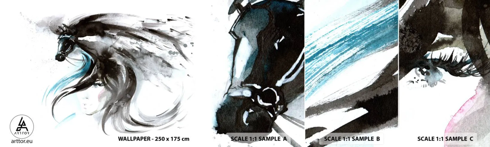 Fototapet Prov Standard Eco - Svarta prinsens galopp - Djur, Häst, Grafik - 100x30 cm