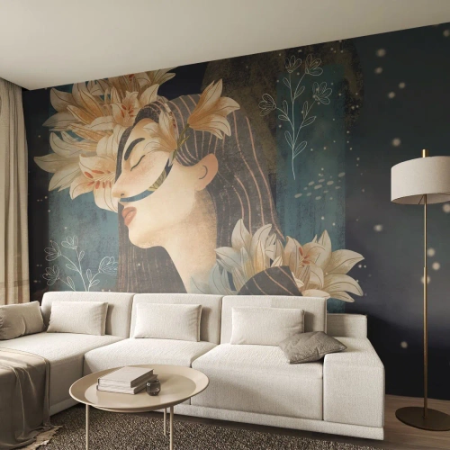 Fototapet Standard Eco - Sagan om drottning med liljor - Abstraktion, Kvinna, Blommor - 500x350 cm