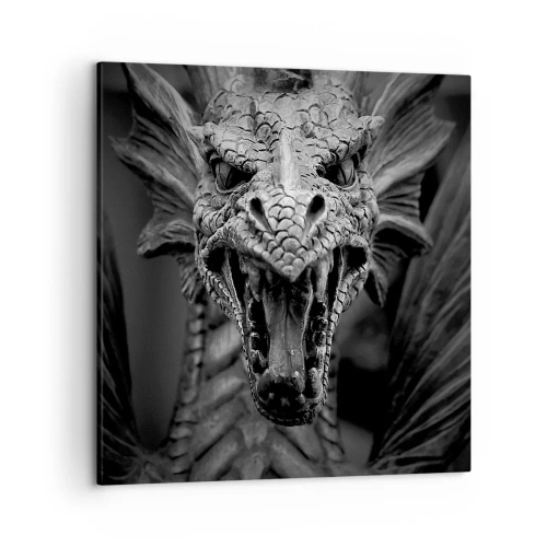 Canvastavla - Bild på duk - En sagodrake i grånyans - 50x50 cm