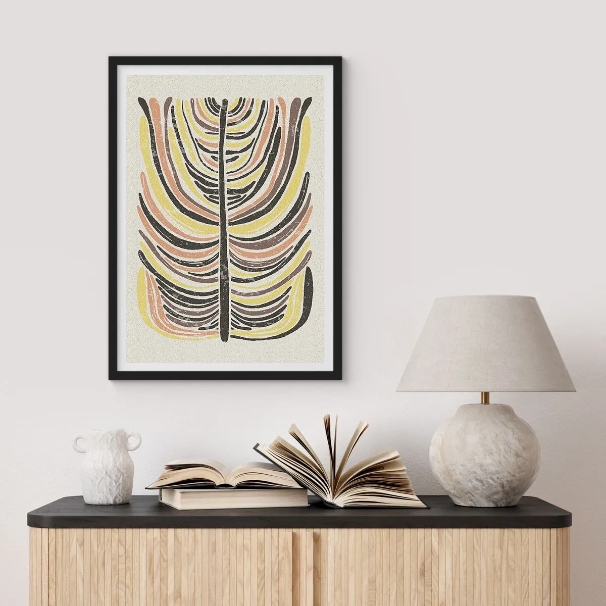 Affisch i svart ram - Abstrakt löv i jordfärger - 50x70cm - Pulserande abstraktion - Modern väggdekoration för vardagsrum och sovrum ARTTOR