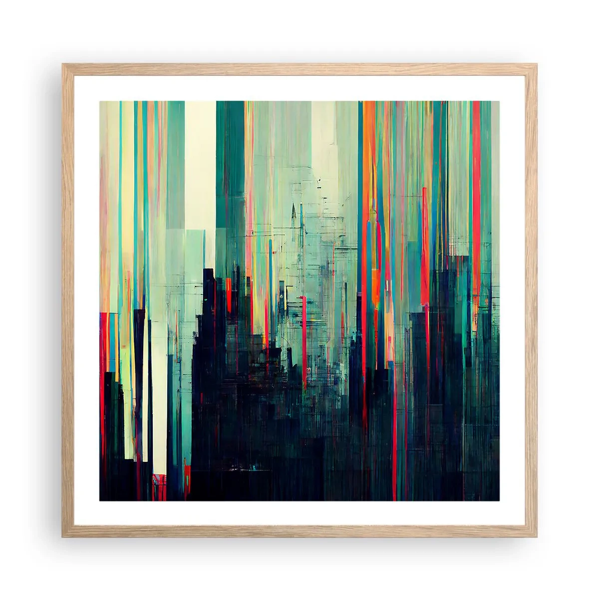 Affisch i ram av ljusek - Futuristisk stad - 60x60 cm