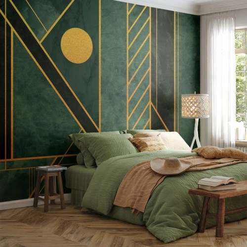 Självhäftande Fototapet Deluxe Sticker - Dynamik av guld och azurblå - Abstraktion, Bit, Geometriskt mönster - 100x70 cm