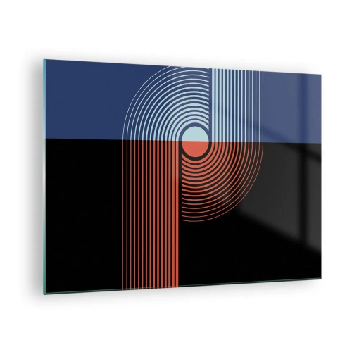 Glastavla - Bild på glas - Modern geometrisk grafik i kontrasterande färger - 70x50cm - I en geometrisk kläm - Modern väggdekoration för vardagsrum och sovrum ARTTOR