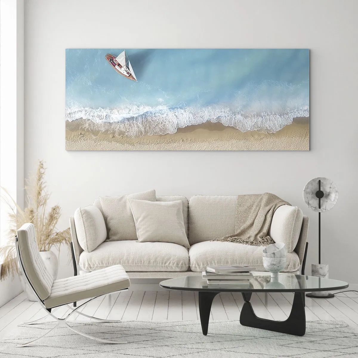 Glastavla - Bild på glas - På gränsen mellan blå och guld - 100x40 cm