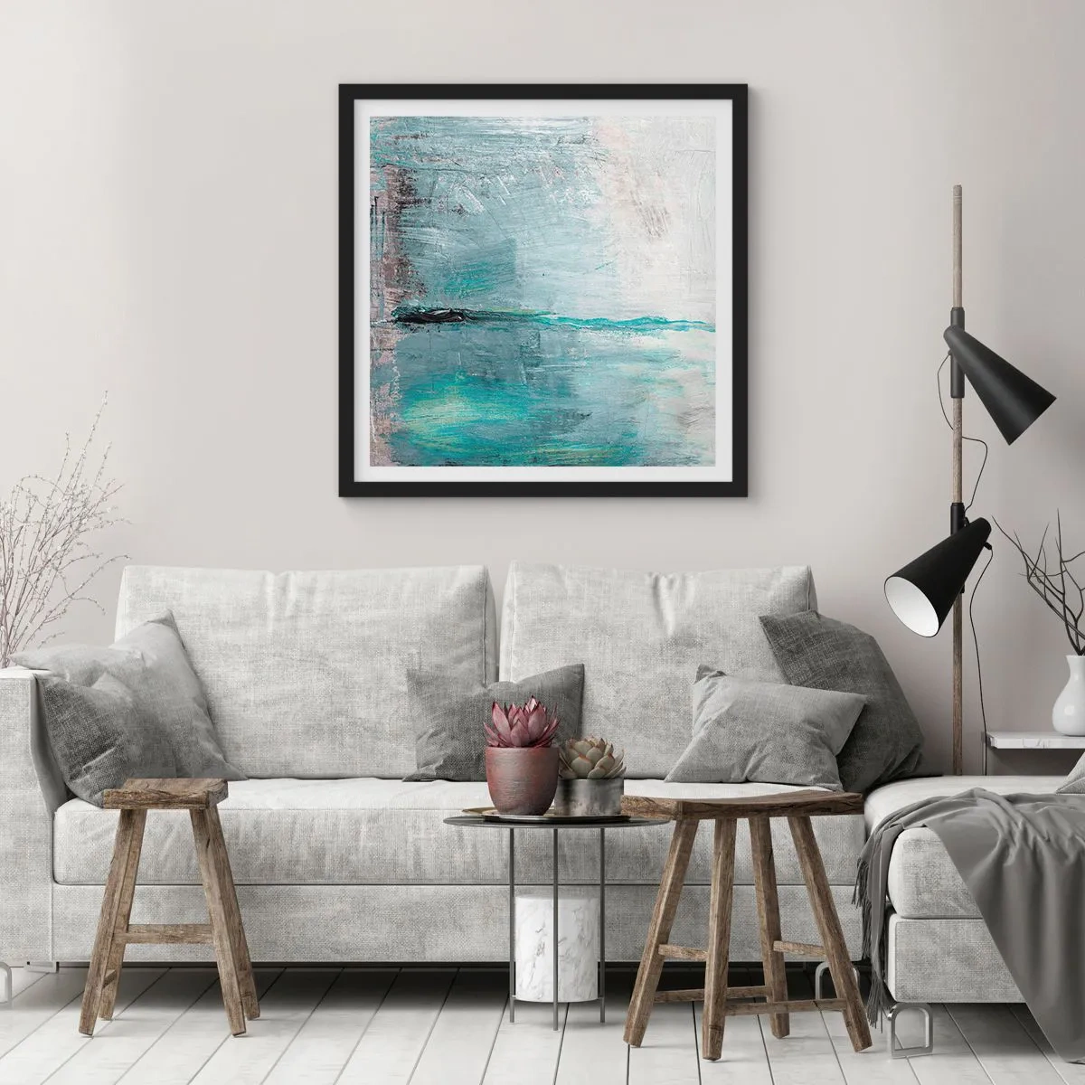 Affisch i svart ram - Horisontellt i blått - 40x40 cm