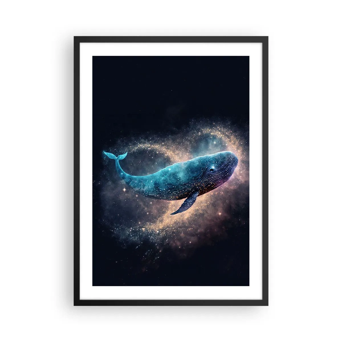 Affisch i svart ram - En rymdval omgiven av en stjärnnebulosa mot en svart bakgrund. - 50x70cm - Det finns en värld... - Modern väggdekoration för vardagsrum och sovrum ARTTOR