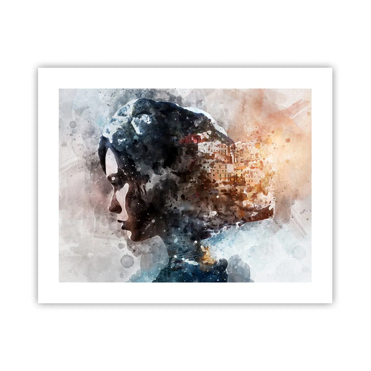 Affisch - Berättelse om en tjej med en stad i bakgrunden - 50x40 cm