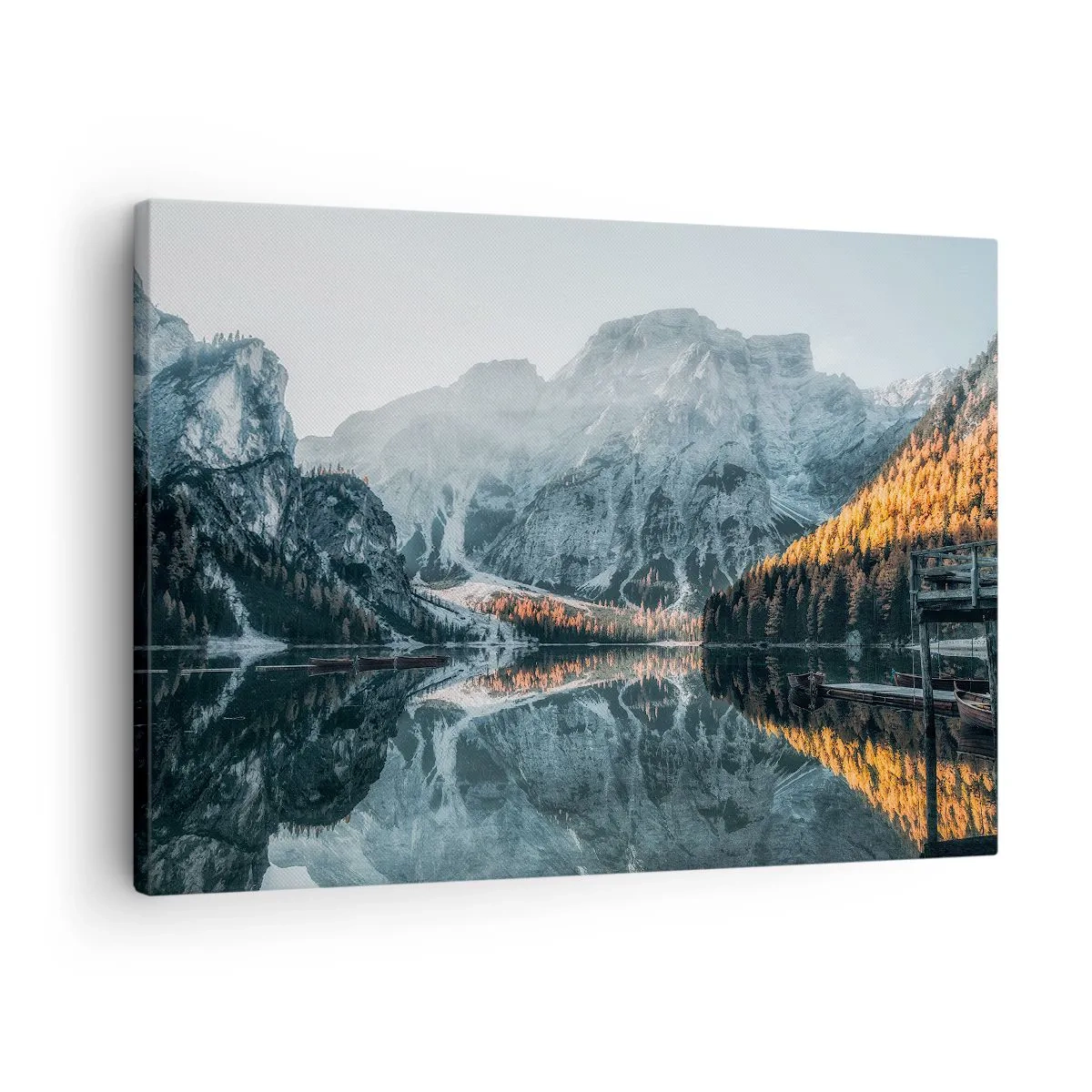 Canvastavla - Bild på duk - Ett bergslandskap speglas i den lugna ytan av en sjö - 70x50cm - Spegellandskap - Modern väggdekoration för vardagsrum och sovrum ARTTOR