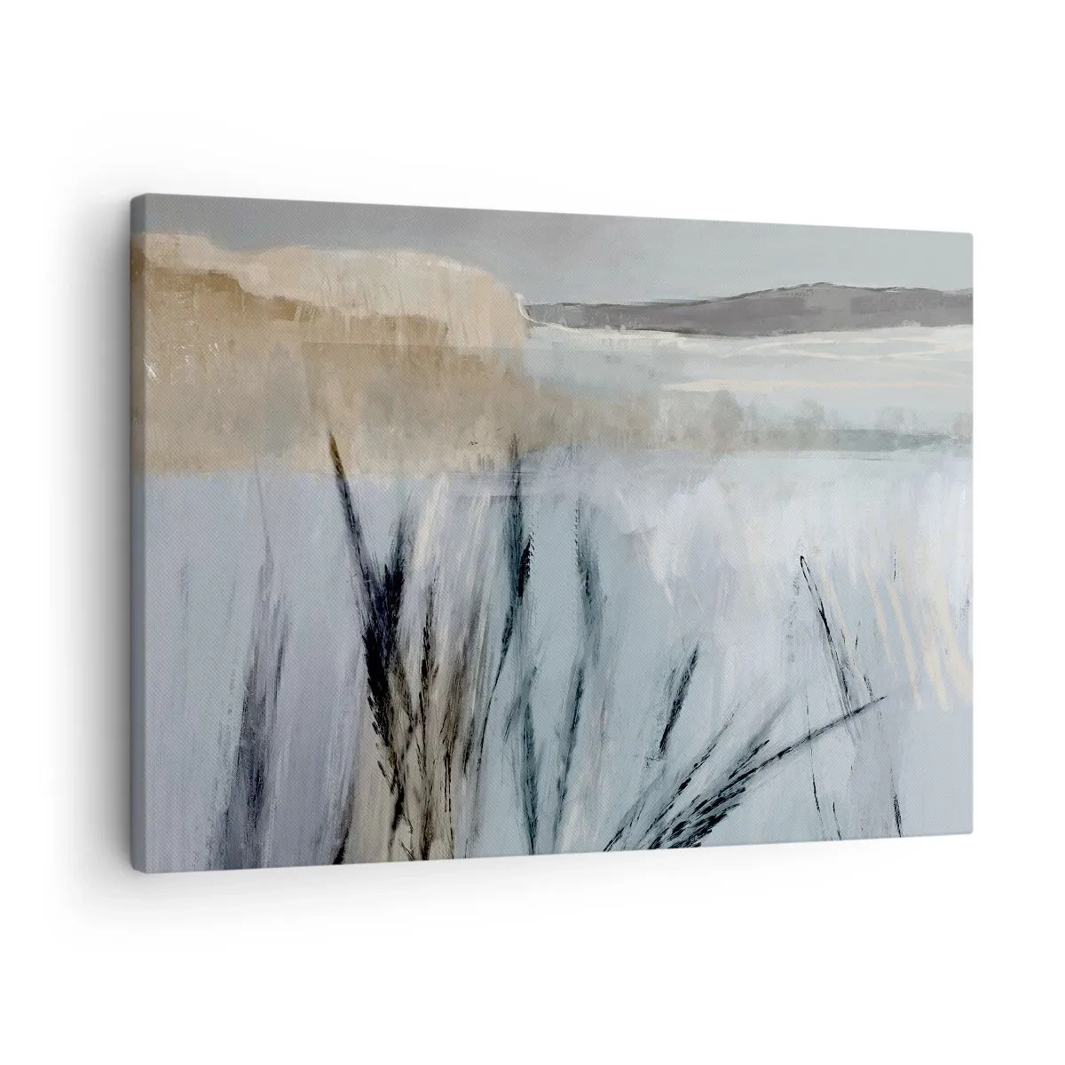 Canvastavla - Bild på duk - Ett pittoreskt vinterlandskap med fält och gräs - 70x50cm - Vinterfält - Modern väggdekoration för vardagsrum och sovrum ARTTOR