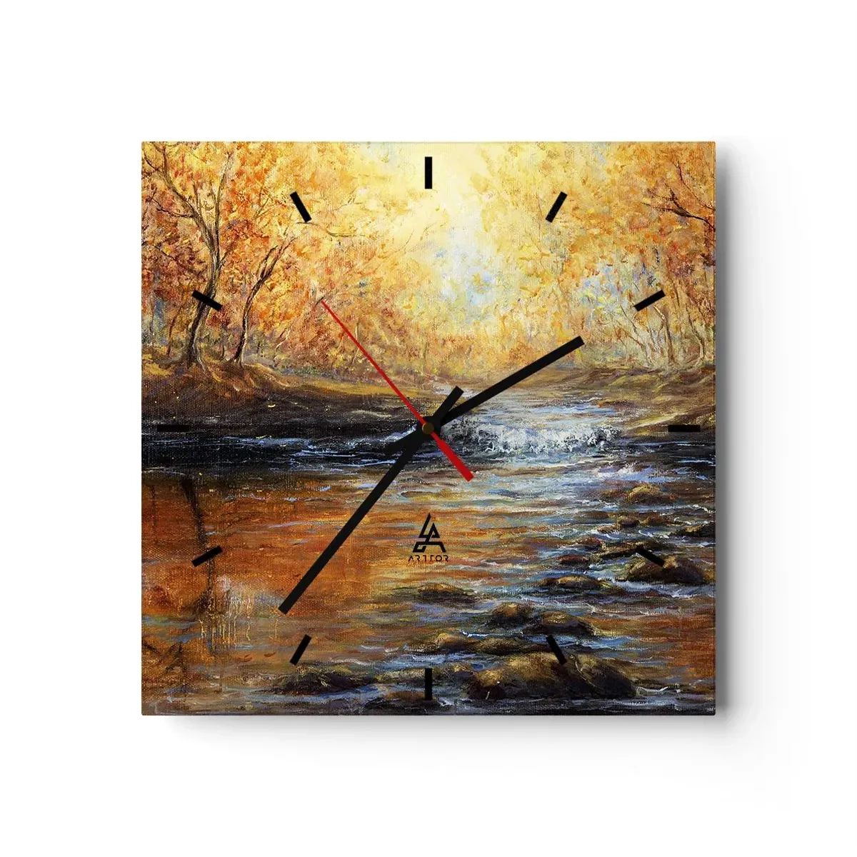 Väggklocka - Klocka på glas - Gyllene bäck - 30x30 cm