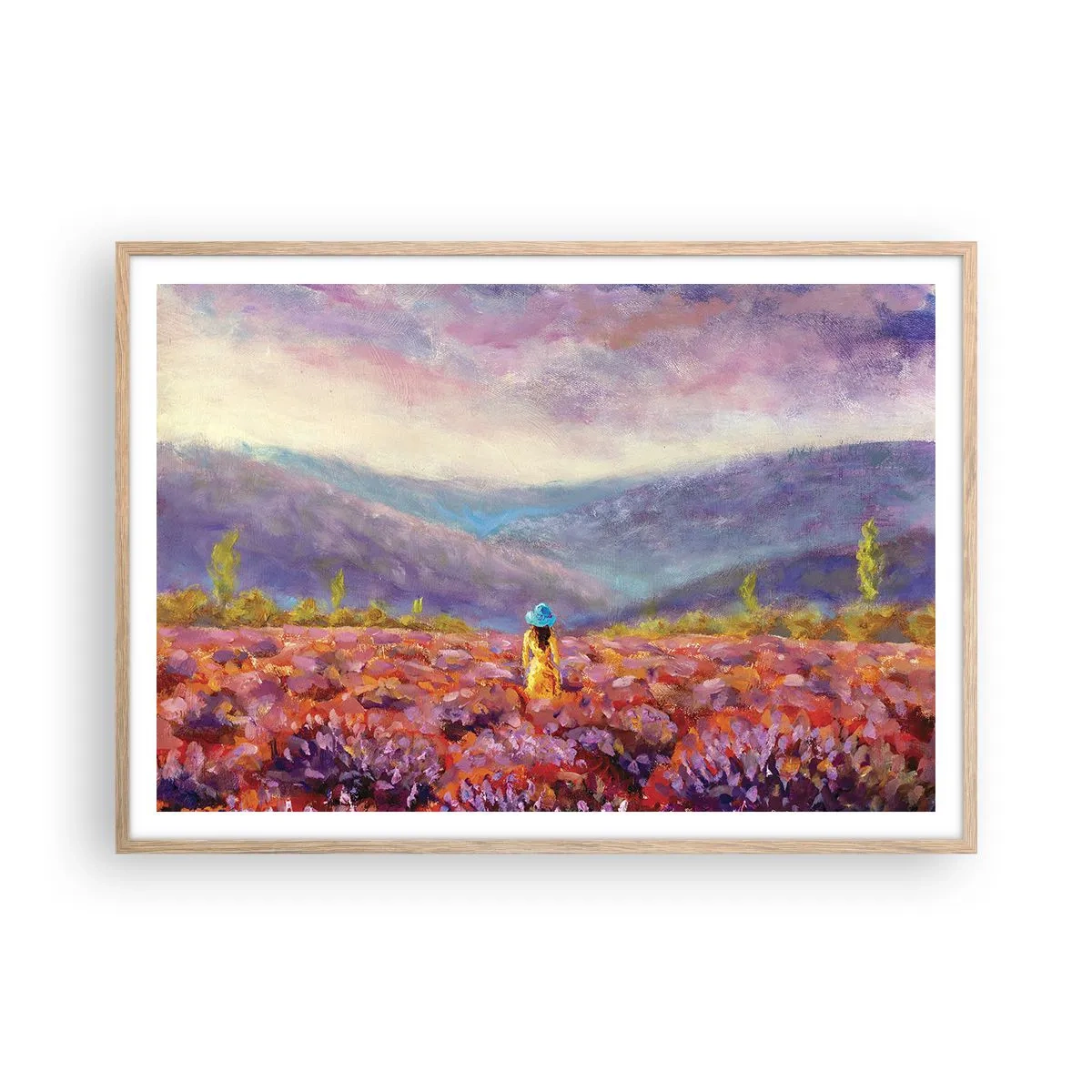 Affisch i ram av ljusek - I lavendelsvärld - 100x70 cm