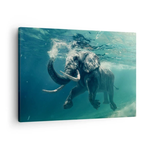 Canvastavla - Bild på duk - En elefant som simmar under vattnet i det turkosa djupet - 70x50cm - Alla tycker om att simma - Modern väggdekoration för vardagsrum och sovrum ARTTOR