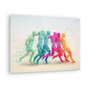 Glastavla - Bild på glas - En färgglad abstrakt bild som visar en löpande figurs rörelse - 70x50cm - Rörelsens harmoni - Modern väggdekoration för vardagsrum och sovrum ARTTOR