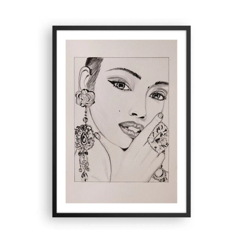 Affisch i svart ram - Skiss av en kvinna som bär glamorösa smycken - 50x70cm - Den vackraste juvelen - Modern väggdekoration för vardagsrum och sovrum ARTTOR