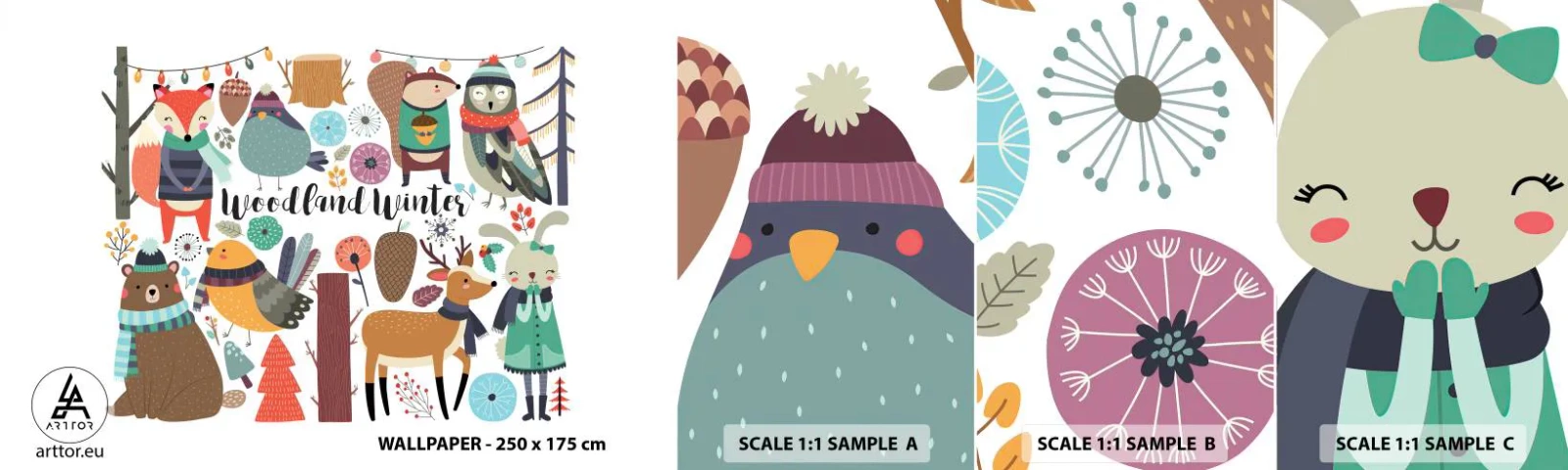 Fototapet Prov Standard Eco - Sagojul i skogen - För barn, Vinter I Skogen, Djur - 100x30 cm