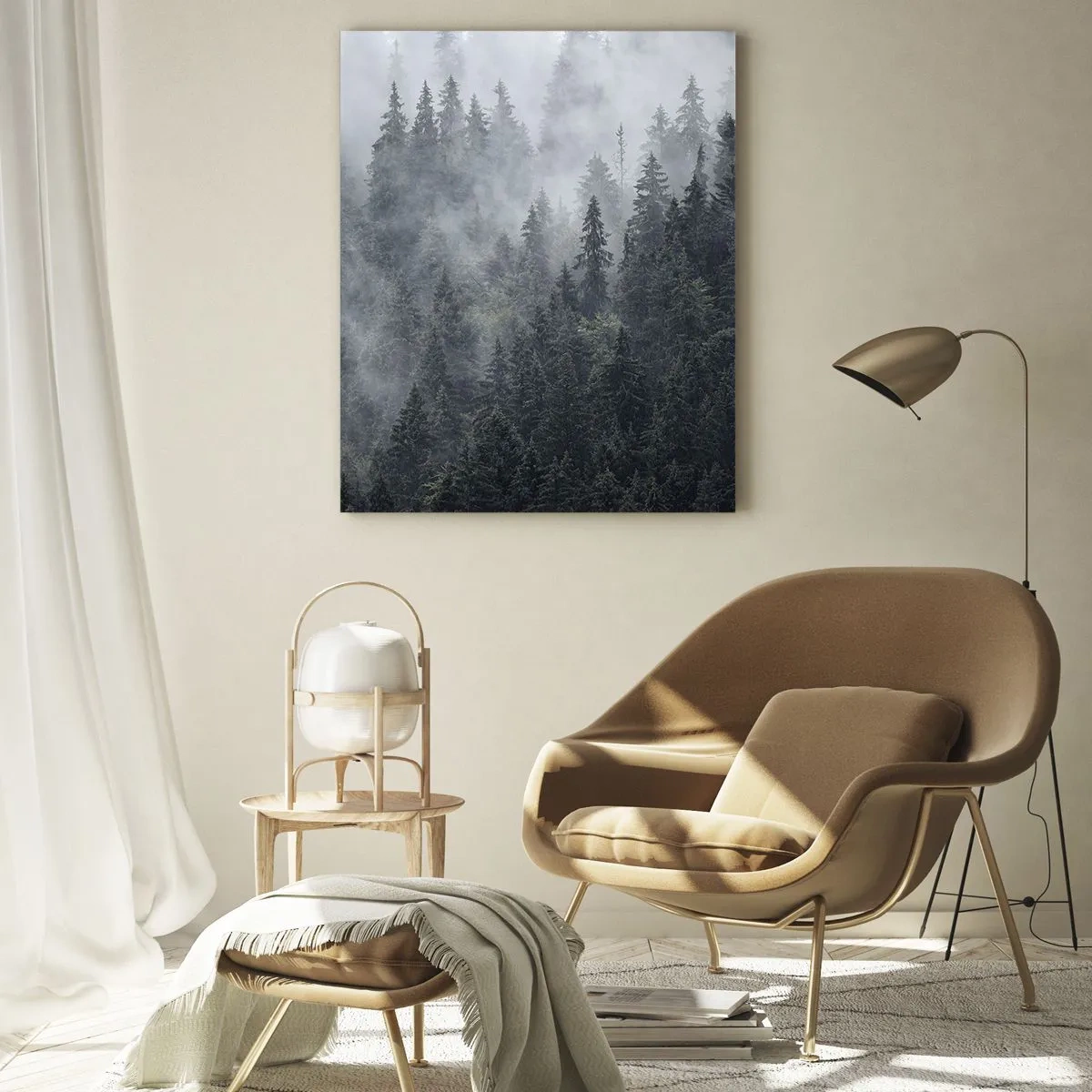 Glastavla - Bild på glas - Gryning i skogen - 50x70 cm