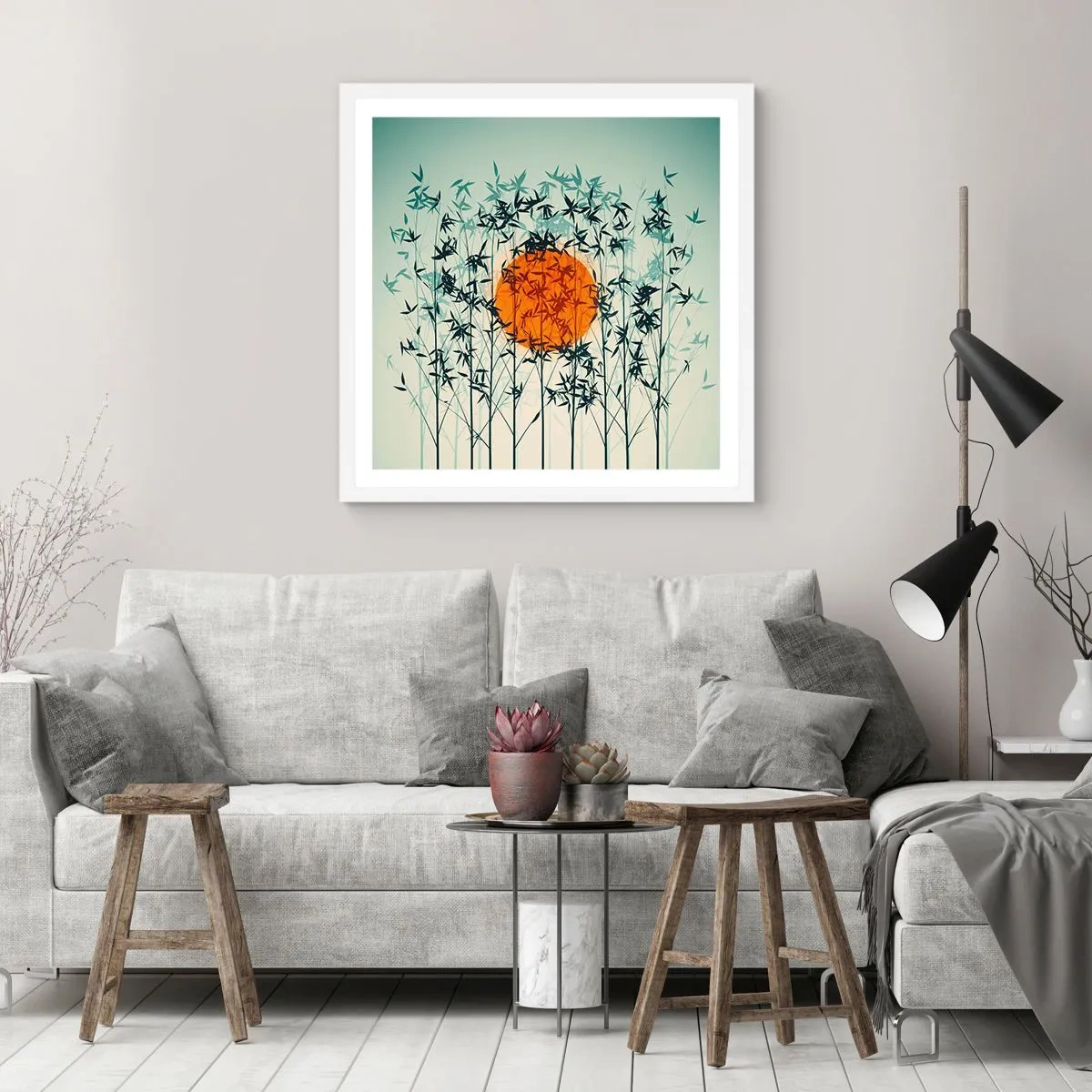 Affisch i vit ram - Japansk sol - 50x50 cm