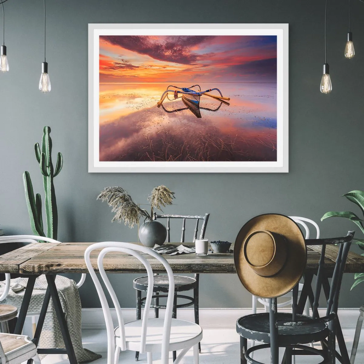 Affisch i vit ram - Tropiska kvällens lugn - 91x61 cm