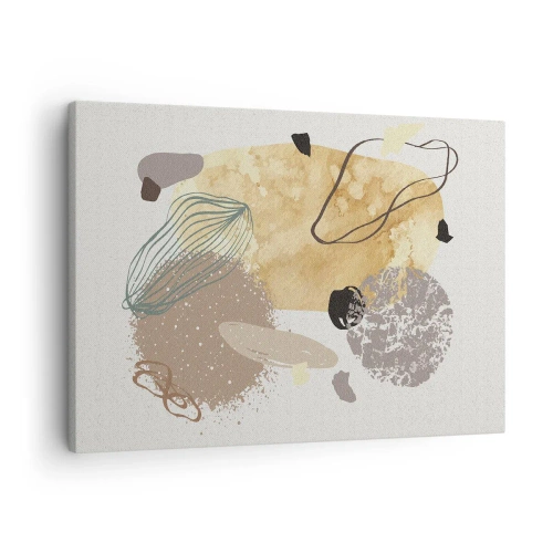 Canvastavla - Bild på duk - En komposition av abstrakta former i beige och gult. - 70x50cm - Olika former - Modern väggdekoration för vardagsrum och sovrum ARTTOR