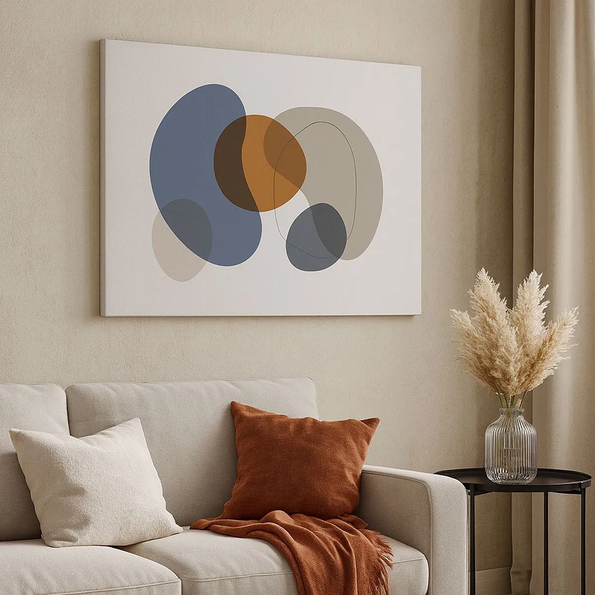 Canvastavla - Bild på duk - Abstrakta färgglada former i nyanser av blått och brunt - 70x50cm - Färgernas droppar - Modern väggdekoration för vardagsrum och sovrum ARTTOR