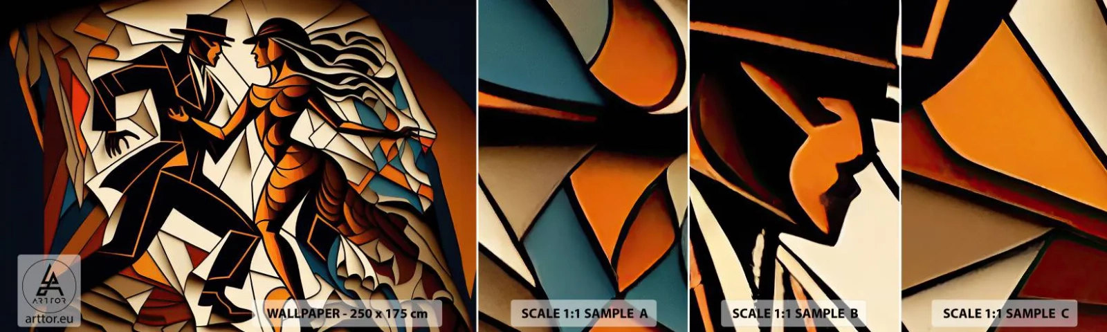 Provbit av självhäftande fototapet Deluxe Sticker - Passionsdans - Kubism, Dansa, Par - 100x30 cm