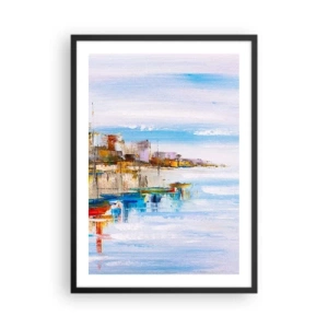 Affisch i svart ram - Det färgstarka landskapet i kuststaden - 50x70cm - Flerfärgad urban hamn - Modern väggdekoration för vardagsrum och sovrum ARTTOR