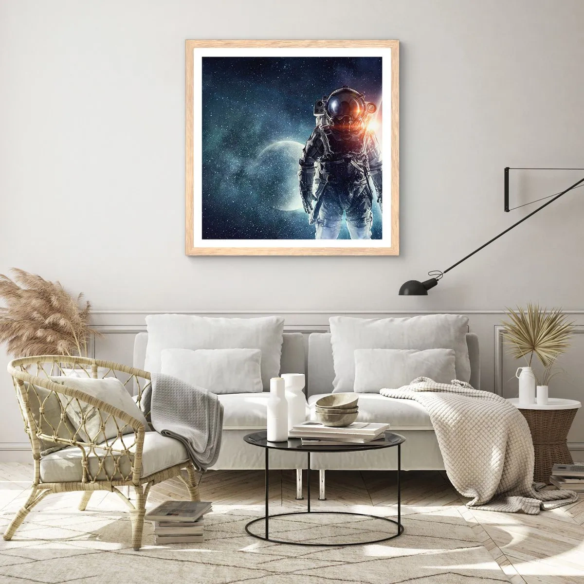 Affisch i ram av ljusek - Äventyr i rymden - 50x50 cm