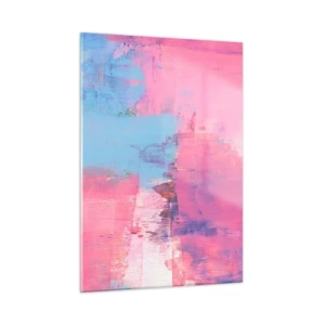 Glastavla - Bild på glas - Rosa, blått och en gnutta ljus - 50x70 cm