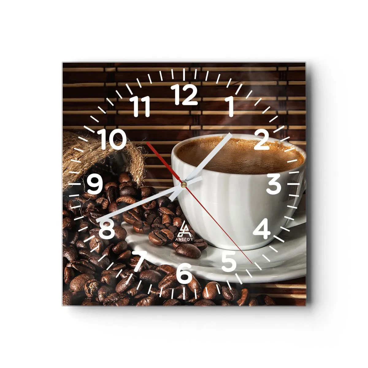 Väggklocka - Klocka på glas - Kolets svärta, bärnstenens transparens - 40x40 cm