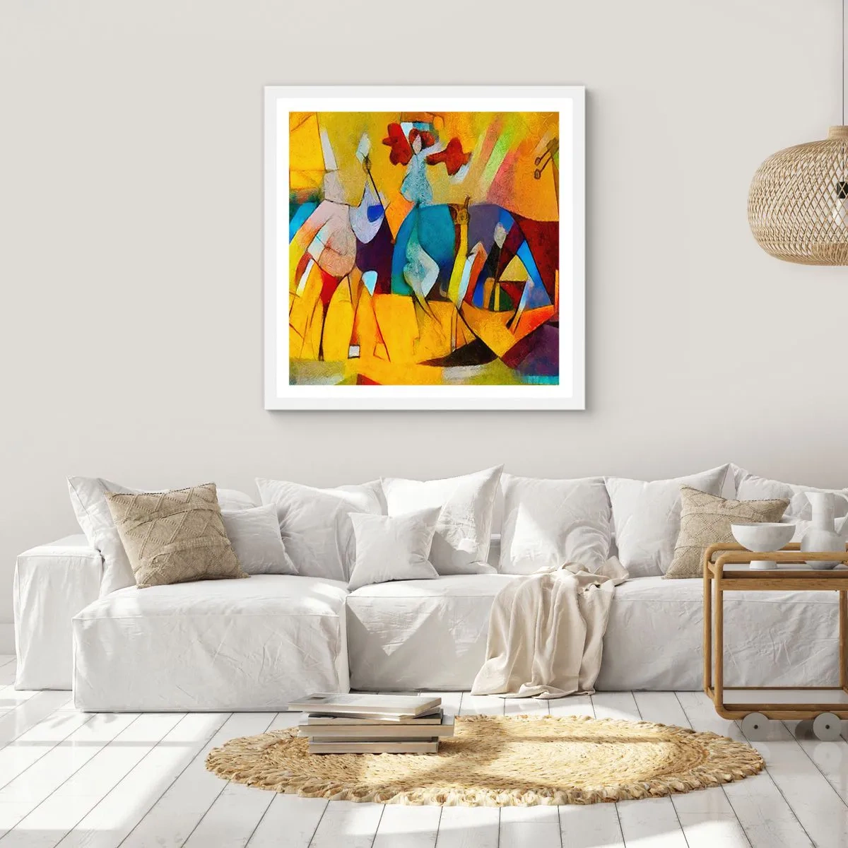 Affisch i vit ram - Sol - liv -glädje - 40x40 cm