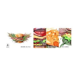 Provbit av självhäftande fototapet Deluxe Sticker - Het frestelse - Gastronomi, Hamburgare, Kulinariskt - 100x30 cm